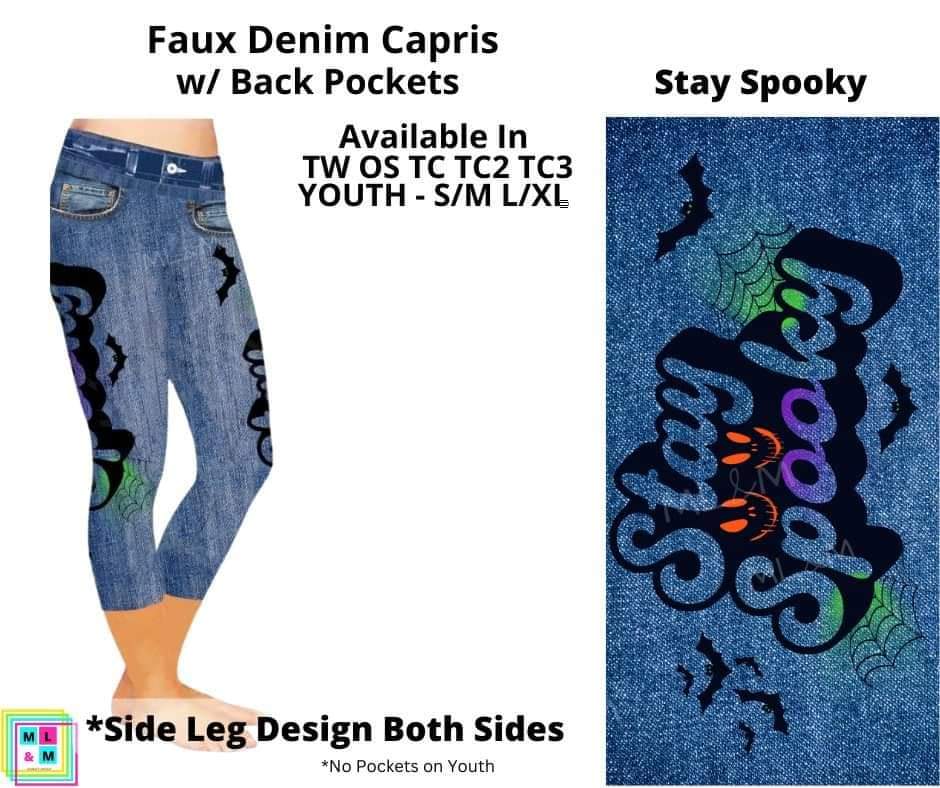 Stay Spooky Capri Faux Denim w/ Side Leg Designs