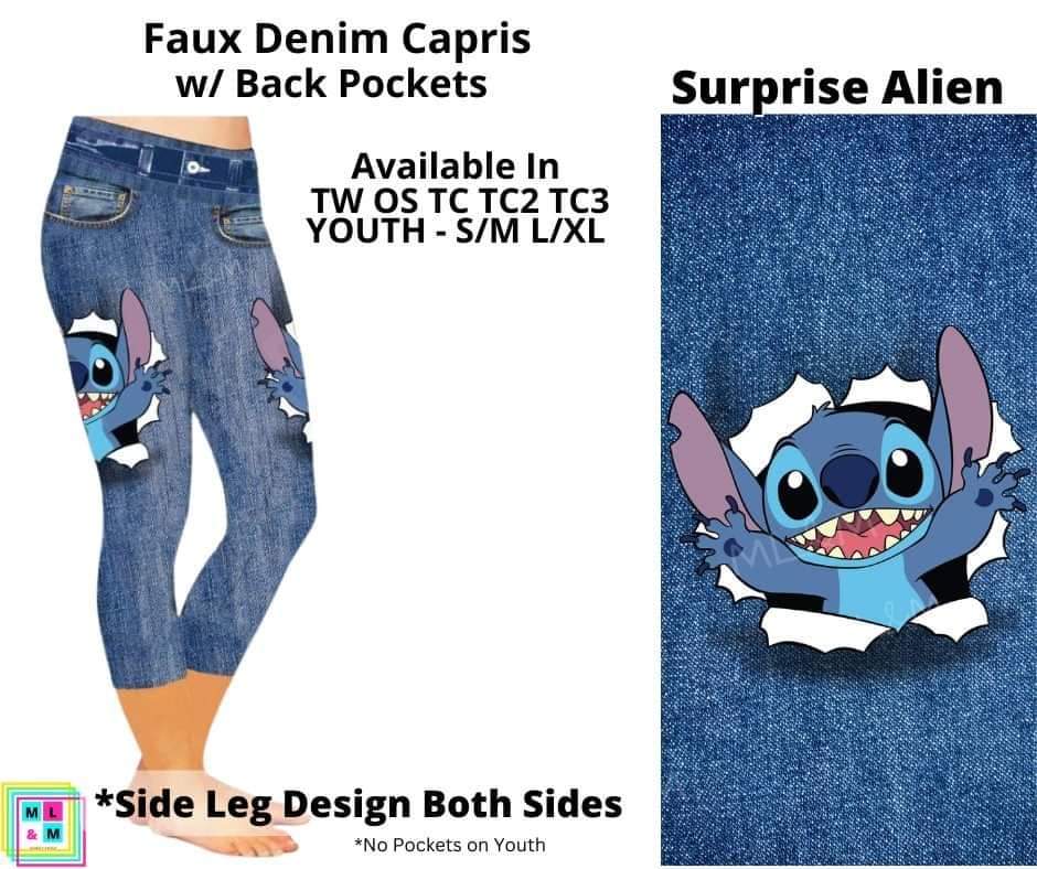 Surprise A Capri Faux Denim w/ Side Leg Designs
