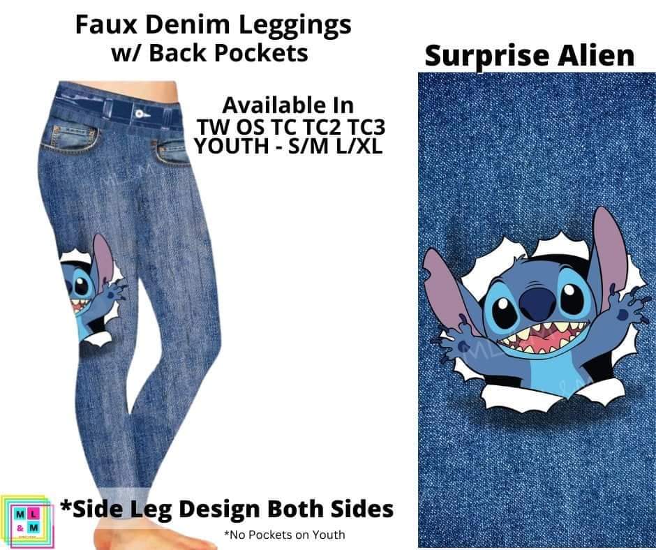 Surprise A Full Length Faux Denim w/ Side Leg Designs
