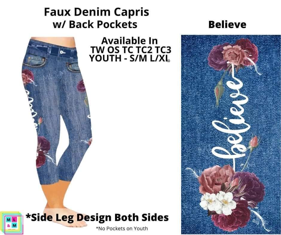 Believe Capri Faux Denim w/ Side Leg Designs