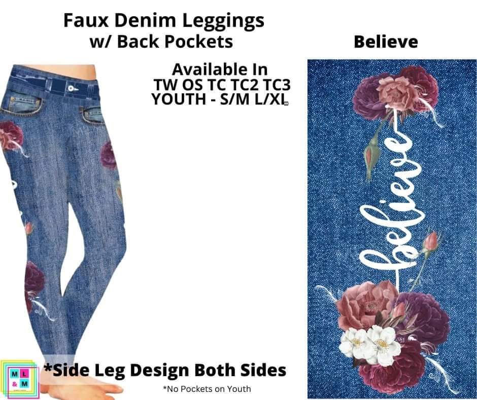 Believe Full Length Faux Denim w/ Side Leg Designs