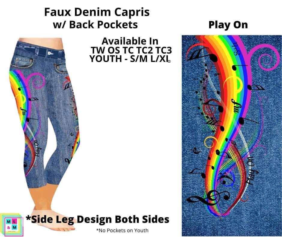 Play On Capri Faux Denim w/ Side Leg Designs
