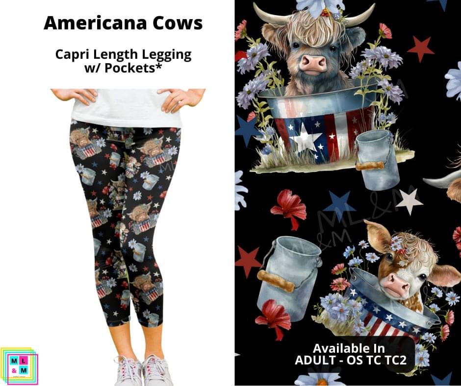 Americana Cows Capri Length w/ Pockets