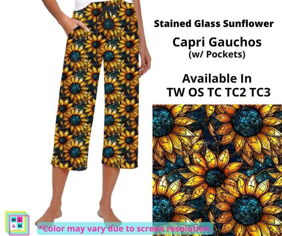 Stained Glass Sunflower Capri Gauchos