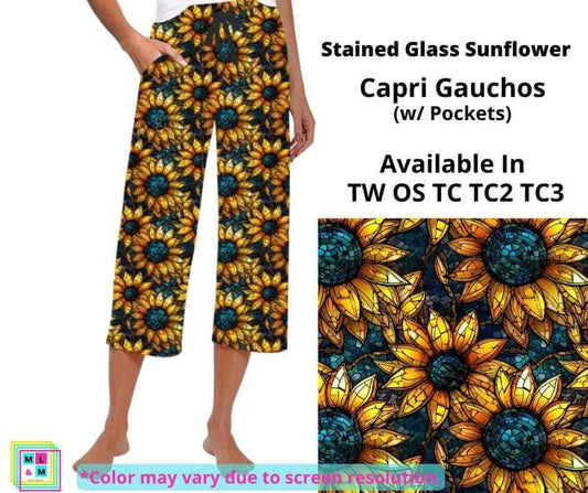 Stained Glass Sunflower Capri Gauchos