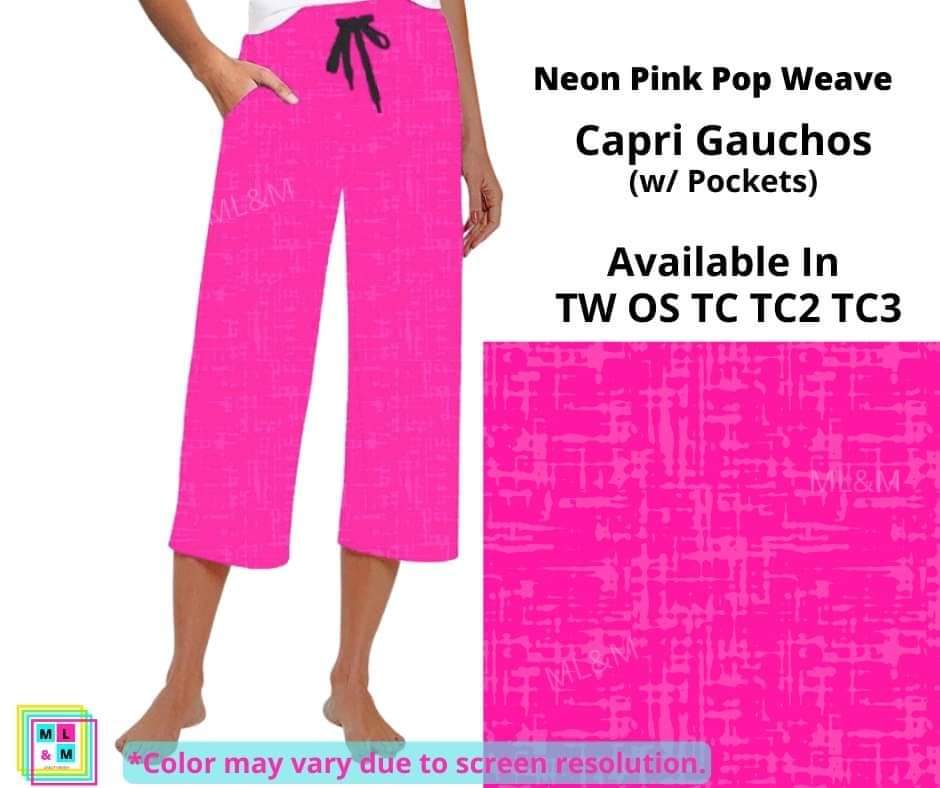 Neon Pink Pop Weave Capri Gauchos