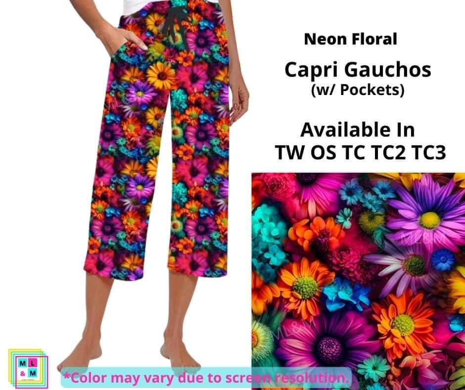 Neon Floral Capri Gauchos