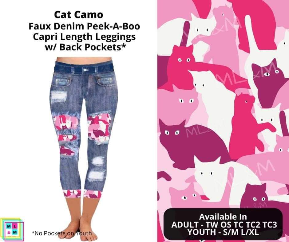 Cat Camo Faux Denim Capris