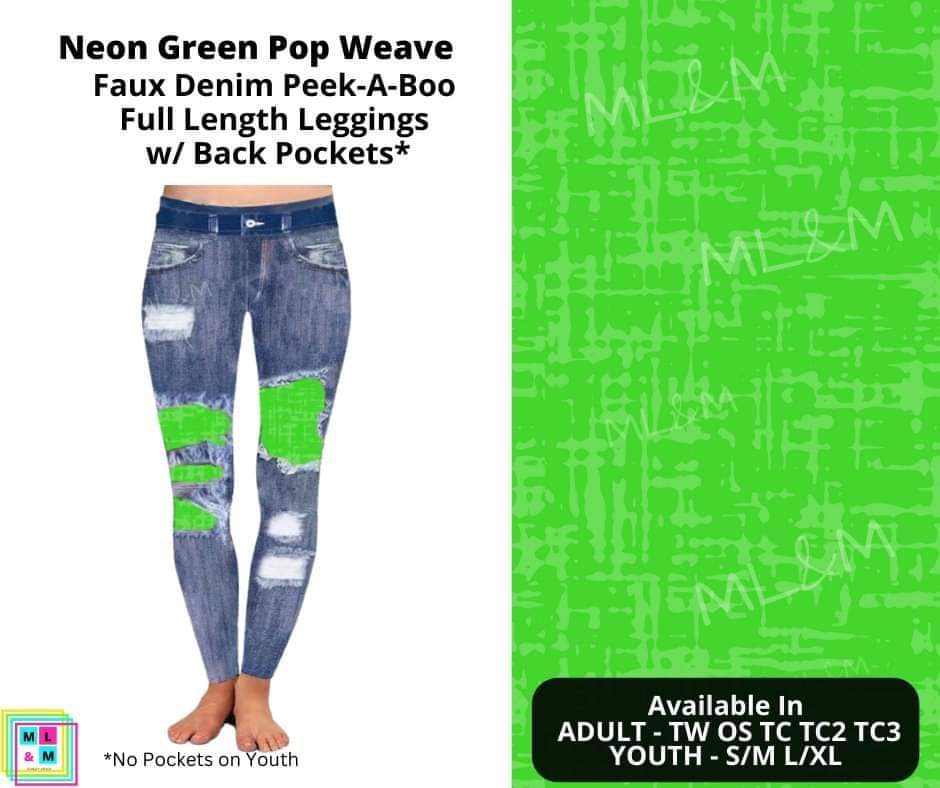 Neon Green Pop Weave Faux Denim Full Length