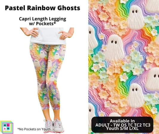 Pastel Rainbow Ghosts Capri Length w/ Pockets