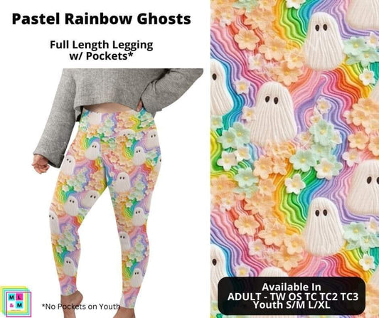 Pastel Rainbow Ghosts Full Length Leggings w/ Pockets