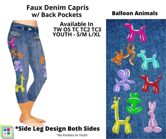 Balloon Animals Capri Faux Denim w/ Side Leg Designs