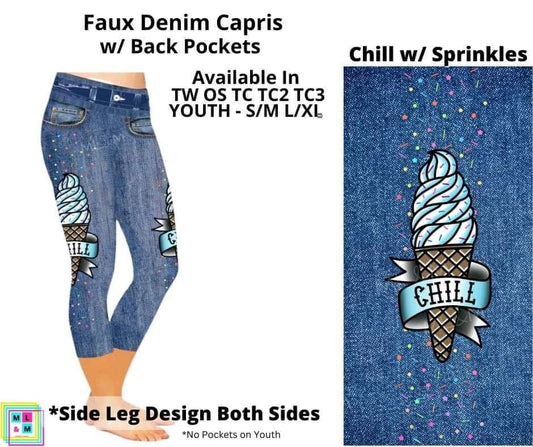 Chill w/ Sprinkles Capri Faux Denim w/ Side Leg Designs