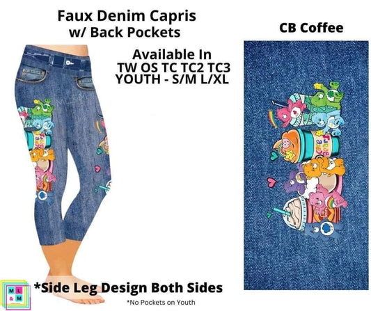 CB Coffee Capri Faux Denim w/ Side Leg Designs