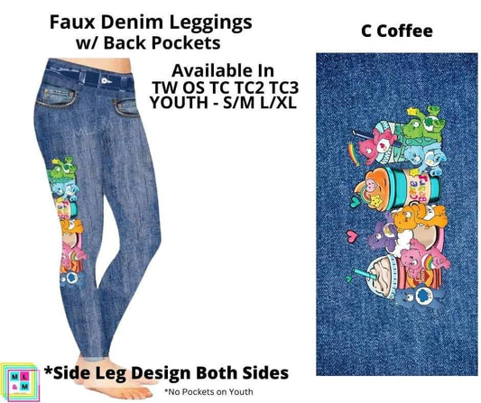 CB Coffee Full Length Faux Denim w/ Side Leg Designs