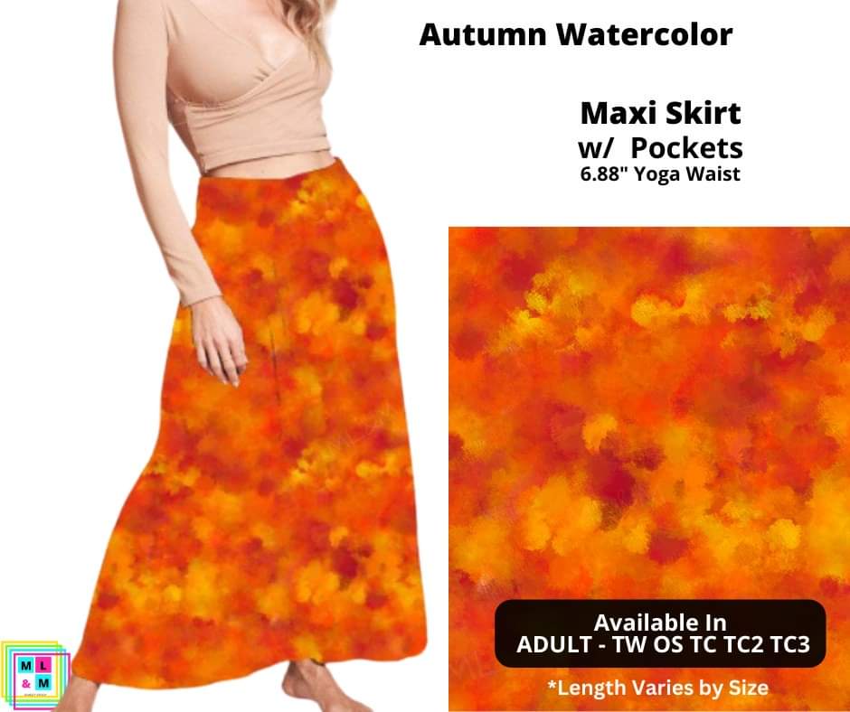 Autumn Watercolor Maxi Skirt