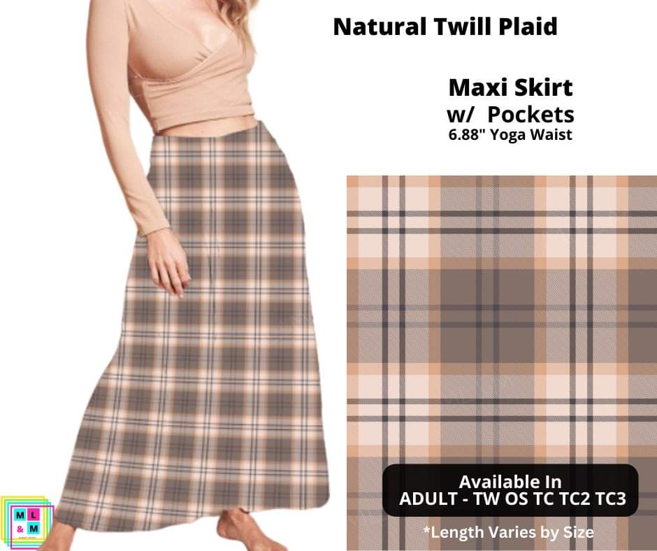 Natural Twill Plaid Maxi Skirt