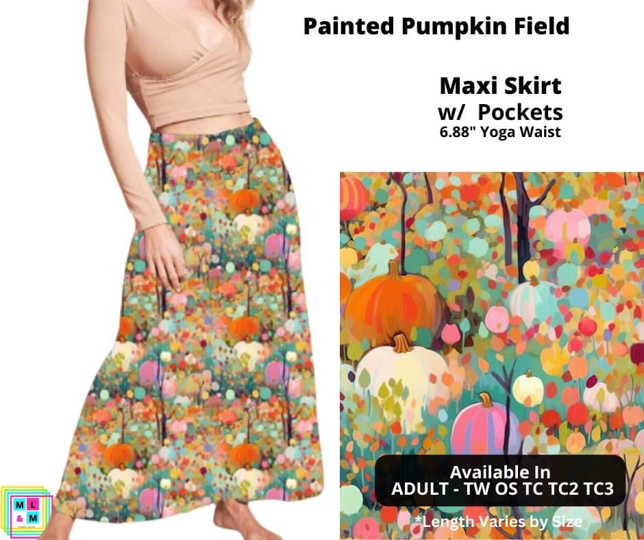 Painted Pumpkin Field Maxi Skirt