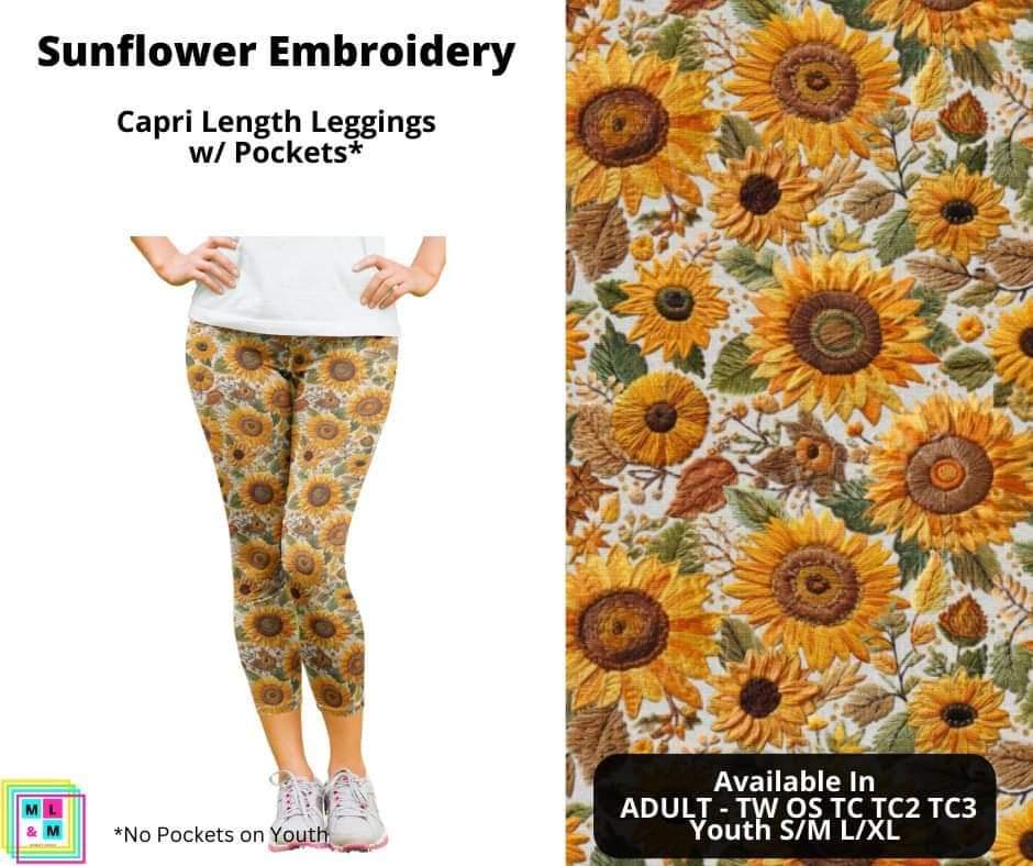 Sunflower Embroidery Capri Length w/ Pockets