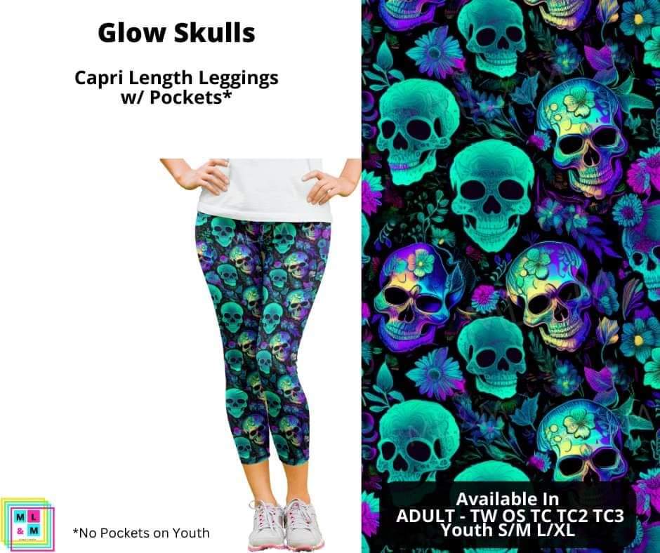 Glow Skulls Capri Length w/ Pockets
