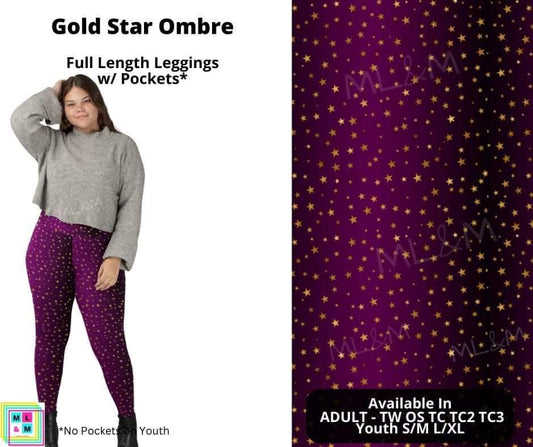 Gold Star Ombre Full Length Leggings w/ Pockets