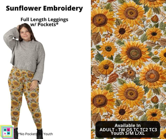 Sunflower Embroidery Full Length Leggings w/ Pockets