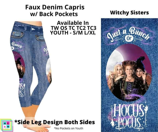Witchy Sisters Capri Faux Denim w/ Side Leg Designs