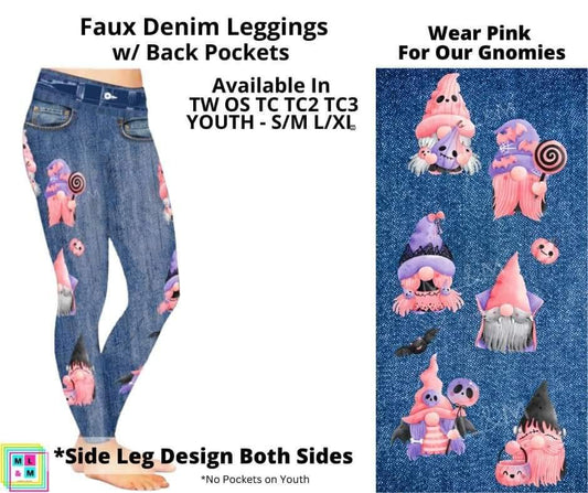 Wear Pink For Our Gnomies Full Length Faux Denim w/ Side Leg Designs