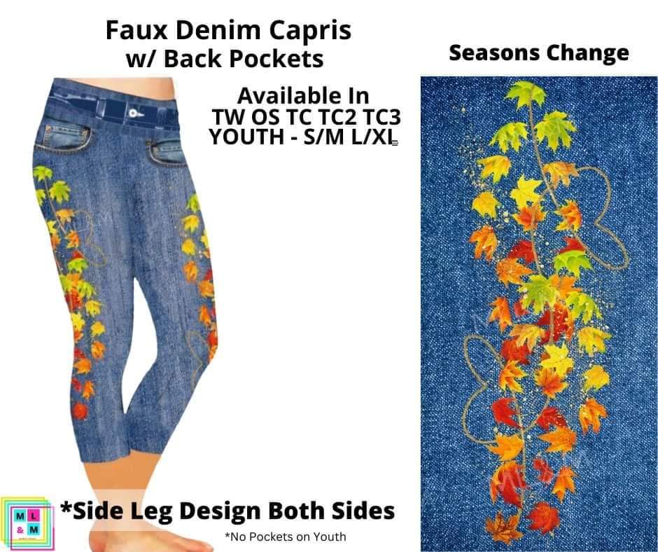 Seasons Change Capri Faux Denim w/ Side Leg Designs