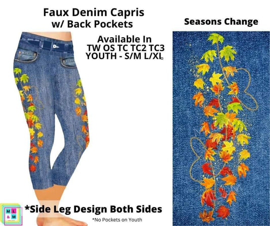 Seasons Change Capri Faux Denim w/ Side Leg Designs