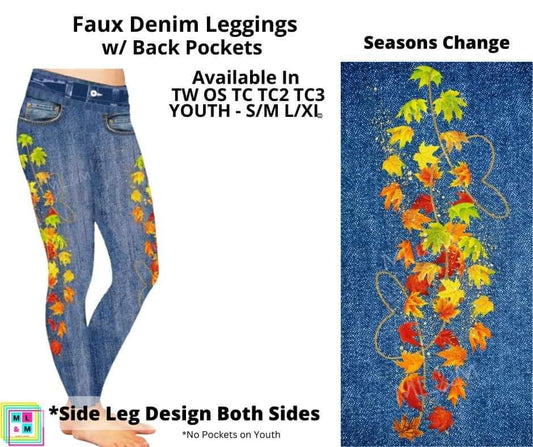 Seasons Change Full Length Faux Denim w/ Side Leg Designs