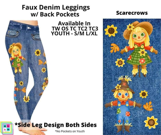 Scarecrows Full Length Faux Denim w/ Side Leg Designs