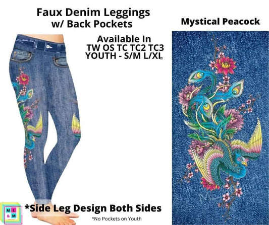 Mystical Peacock Full Length Faux Denim w/ Side Leg Designs