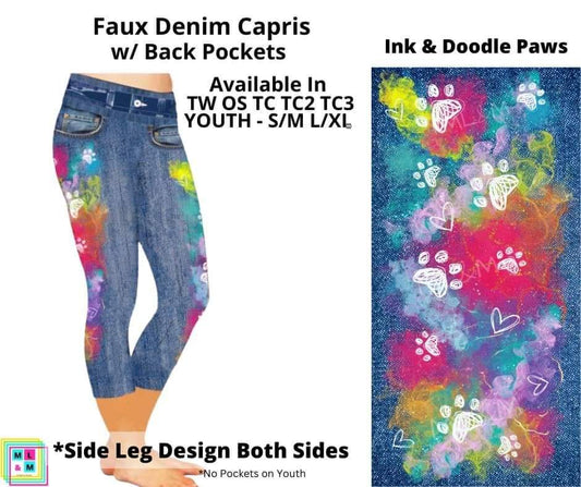 Ink & Doodle Paws Capri Faux Denim w/ Side Leg Designs