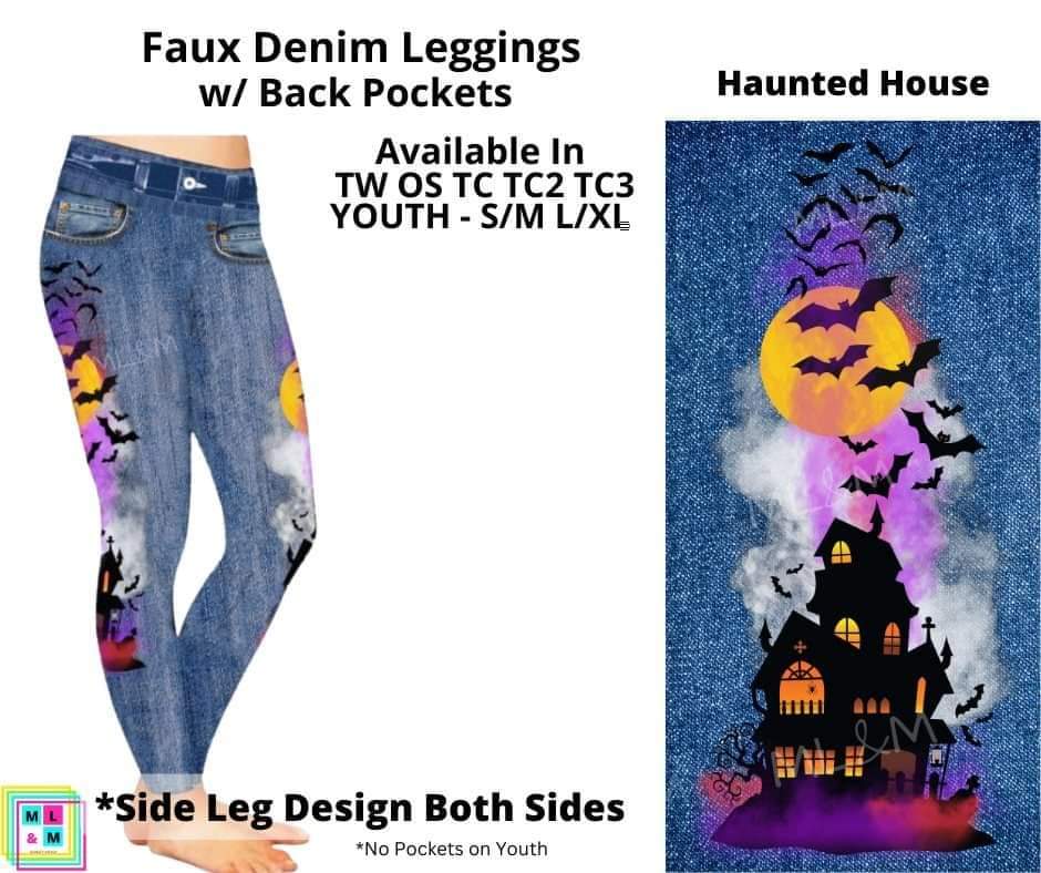 Haunted House Full Length Faux Denim w/ Side Leg Designs
