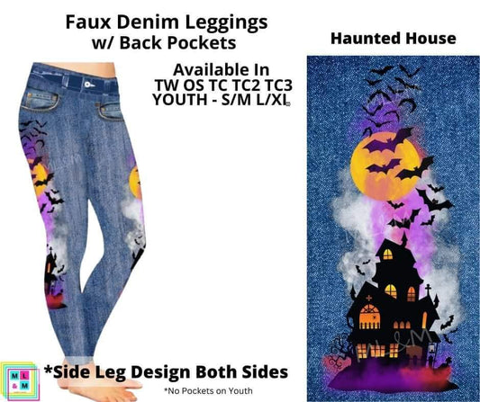Haunted House Full Length Faux Denim w/ Side Leg Designs