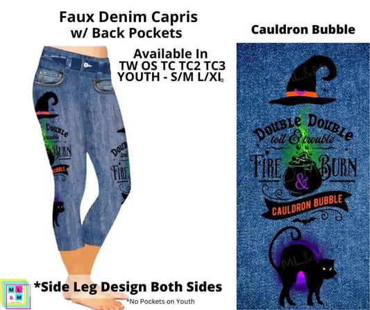 Cauldron Bubble Capri Faux Denim w/ Side Leg Designs