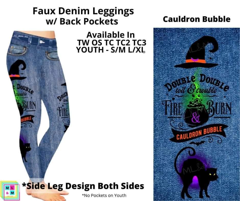 Cauldron Bubble Full Length Faux Denim w/ Side Leg Designs