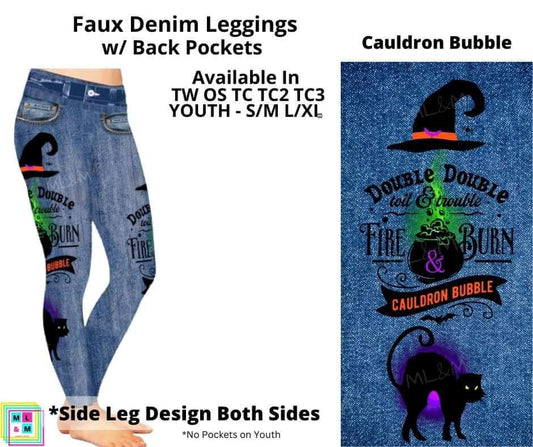 Cauldron Bubble Full Length Faux Denim w/ Side Leg Designs