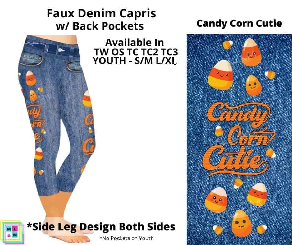 Candy Corn Cutie Capri Faux Denim w/ Side Leg Designs