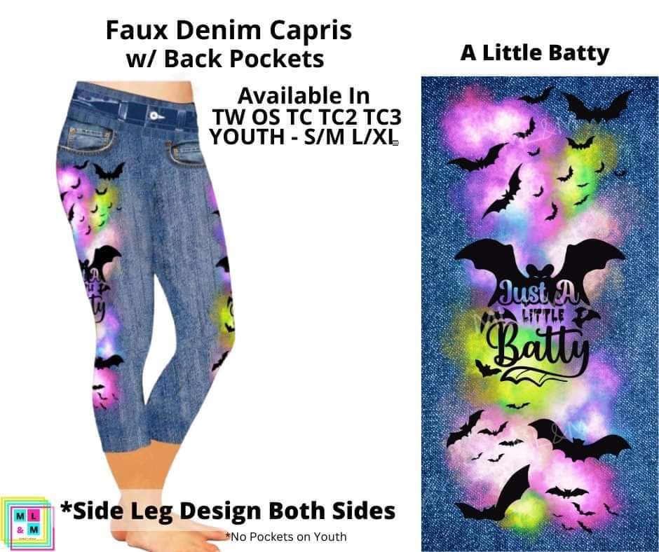 A Little Batty Capri Faux Denim w/ Side Leg Designs