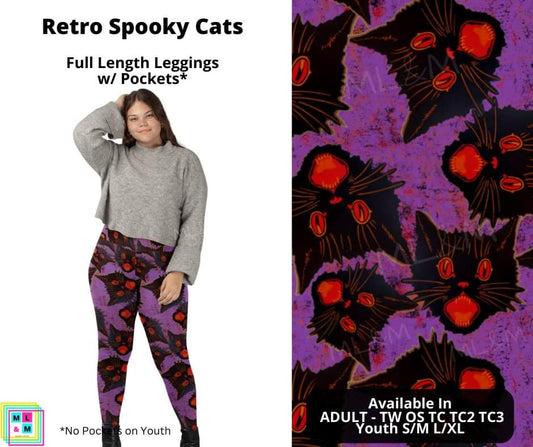 Retro Spooky Cats Full Length Leggings w/ Pockets