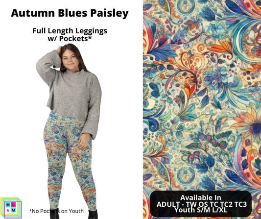 Autumn Blues Paisley Full Length Leggings w/ Pockets