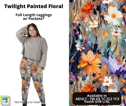 Twilight Painted Floral Full Length Leggings w/ Pockets