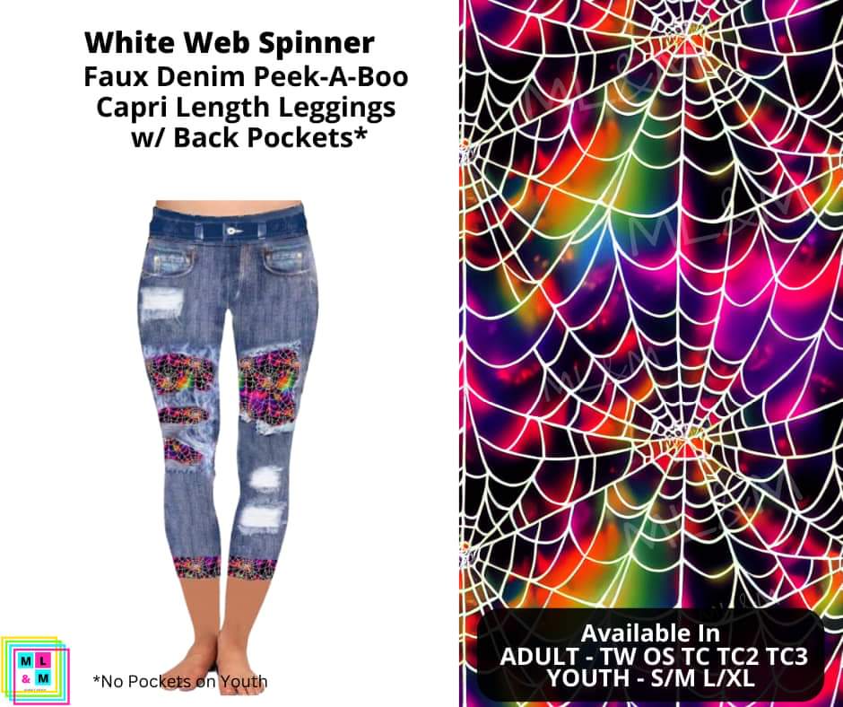 White Web Spinner Faux Denim Capris