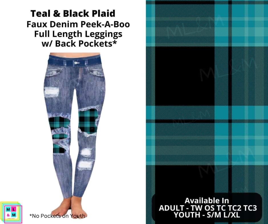 Teal & Black Plaid Faux Denim Full Length