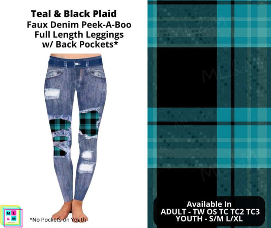 Teal & Black Plaid Faux Denim Full Length