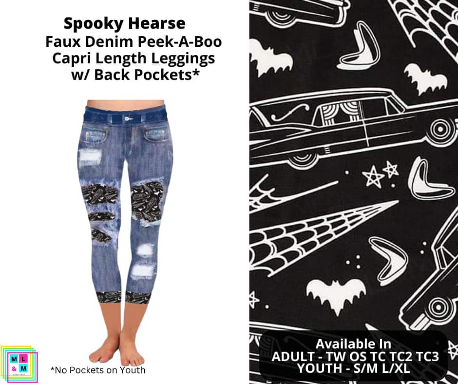 Spooky Hearse Faux Denim Capris