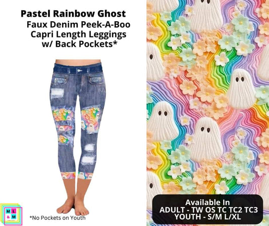 Pastel Rainbow Ghosts Faux Denim Capris