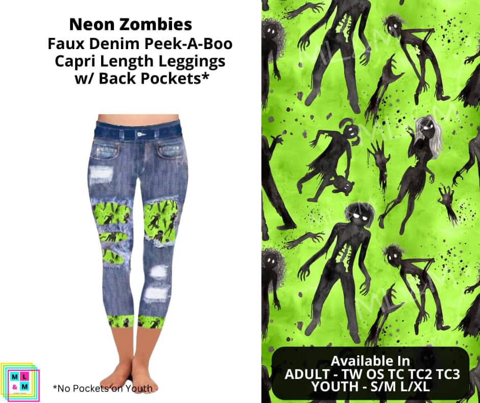 Neon Zombies Faux Denim Capris